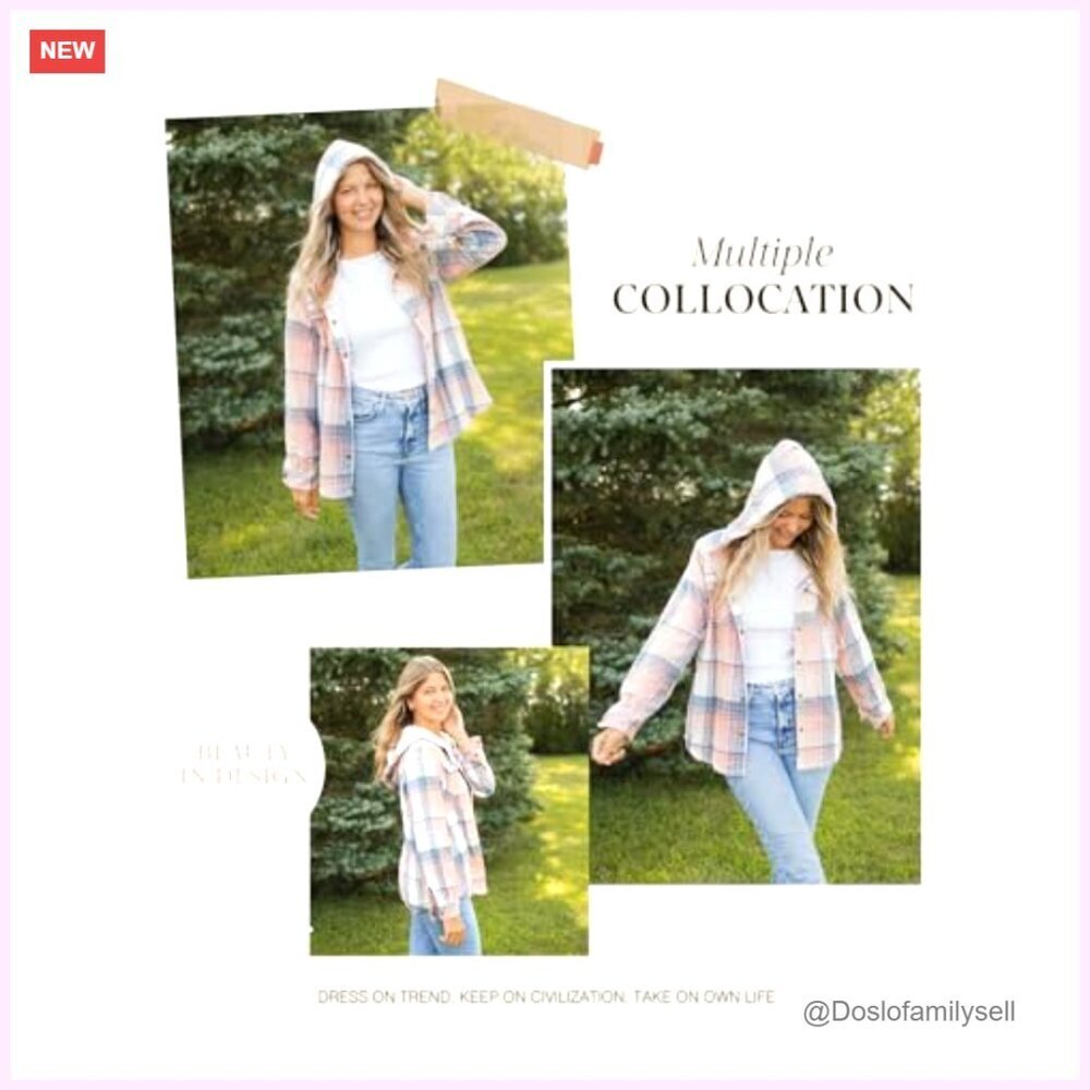 Fleece-Lined Plaid Hooded Shacket, Boyfriend Fit, Button Front & Cuffs - Picture 4 of 7